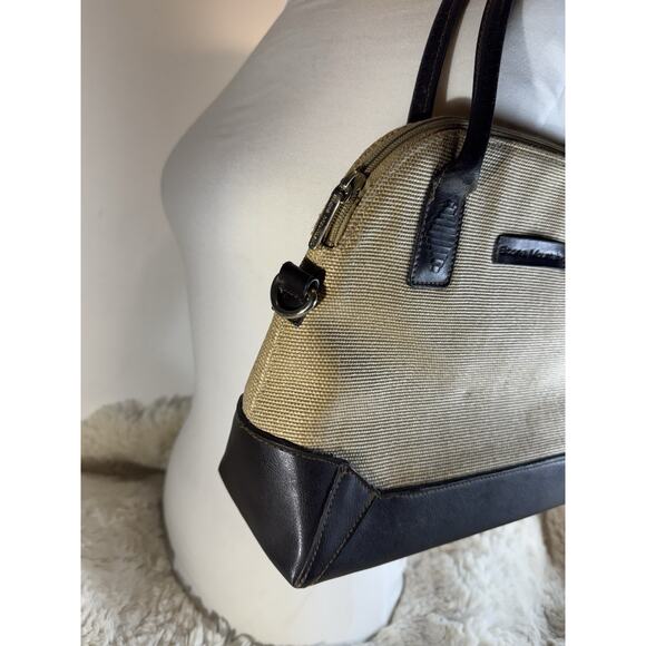 Stone Mountain Crossbody Leather and Canvas Handbag Purse Kelly Handles No Strap - Picture 2 of 6